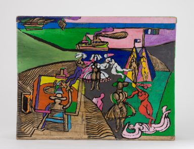 le peintre et ses modèles acrylique sur bois 1993
