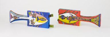 les barques de joute face A acrylique sur bois 2002